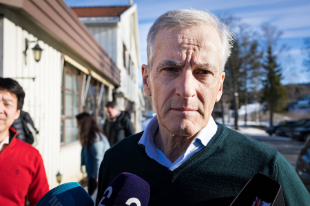 Jonas Gahr Støre (Ap) før budsjettkonferansen på Klækken. 