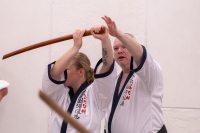 Master Jon Lennart Løbak instruerer i riktig vinkel på blokkering med sverd
