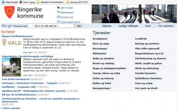 Skjermdump fra Ringerike kommunes hjemmeside