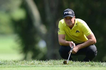 Golfspilleren Viktor Hovland under åpningsrunden på PGA-touråpningen på golfbanen Old White TPC i West Virginia, USA i september.